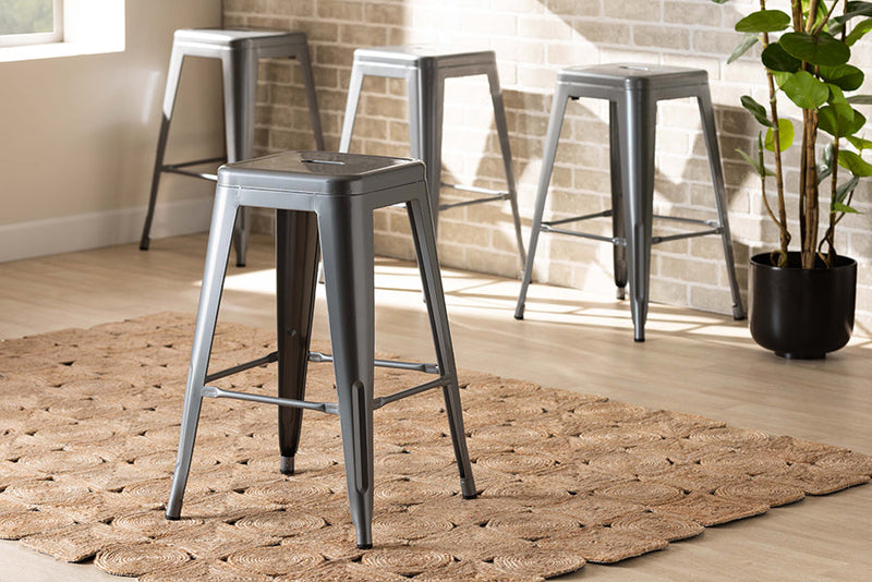 Geralyn Industrial Gray Finished Metal 4Pc Stackable Counter Stool Set Baxton