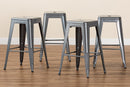 Geralyn Industrial Gray Finished Metal 4Pc Stackable Counter Stool Set Baxton