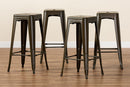 Geralyn Industrial Gunmetal Finished Metal 4Pc Stackable Bar Stool Set Baxton