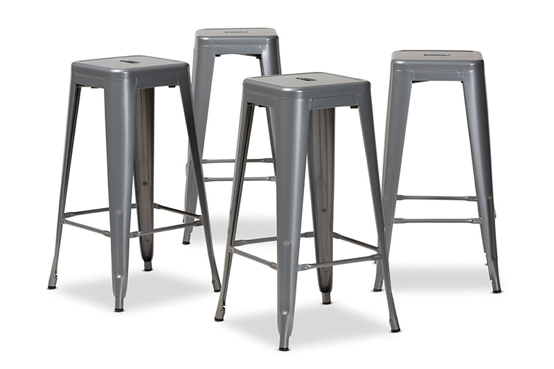 Geralyn Modern and Contemporary Industrial Gray Finished Metal 4-Piece Stackable Bar Stool Set