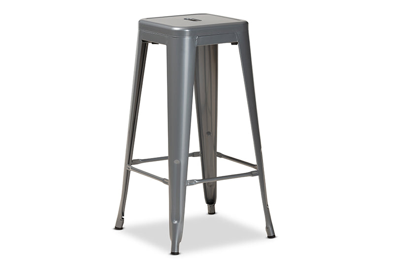 Geralyn Modern and Contemporary Industrial Gray Finished Metal 4-Piece Stackable Bar Stool Set