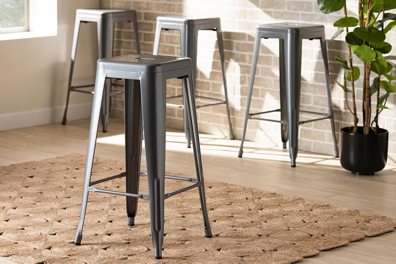 Geralyn Modern and Contemporary Industrial Gray Finished Metal 4-Piece Stackable Bar Stool Set