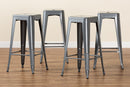 Geralyn Industrial Gray Finished Metal 4Pc Stackable Bar Stool Set Baxton