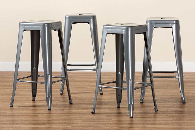 Geralyn Modern and Contemporary Industrial Gray Finished Metal 4-Piece Stackable Bar Stool Set