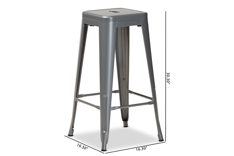 Geralyn Modern and Contemporary Industrial Gray Finished Metal 4-Piece Stackable Bar Stool Set