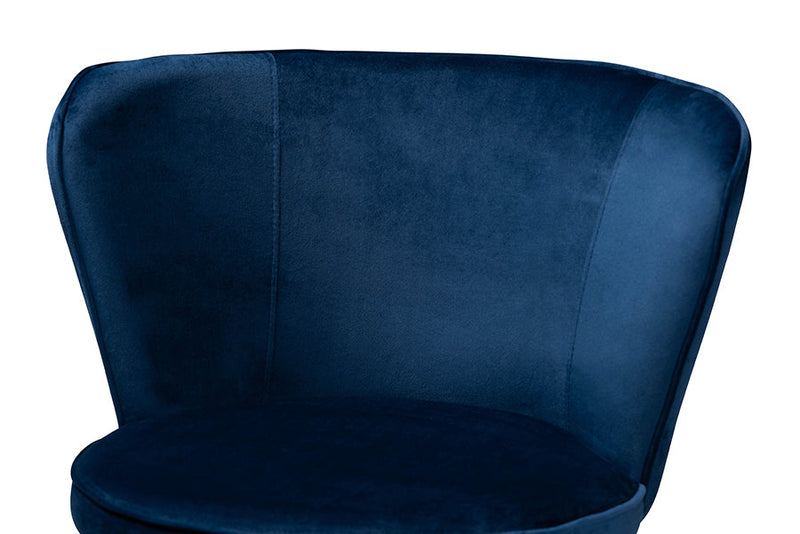 Bowie Navy Blue Velvet Fabric Rose Gold Finished Metal 2Pc Dining Chair Set Baxton