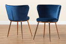 Bowie Navy Blue Velvet Fabric Rose Gold Finished Metal 2Pc Dining Chair Set Baxton