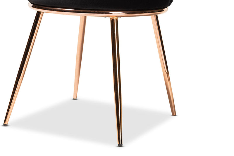 Bowie Black Velvet Fabric Rose Gold Finished Metal 2Pc Dining Chair Set Baxton
