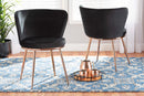 Bowie Black Velvet Fabric Rose Gold Finished Metal 2Pc Dining Chair Set Baxton