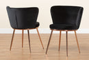 Bowie Black Velvet Fabric Rose Gold Finished Metal 2Pc Dining Chair Set Baxton