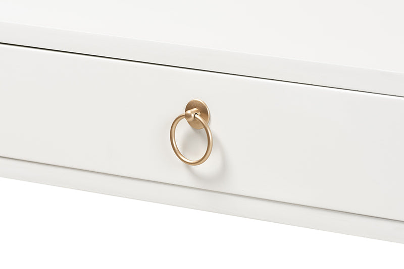 Caitlin Modern and Contemporary White Finished Wood and Gold Metal 2-Drawer Console Table