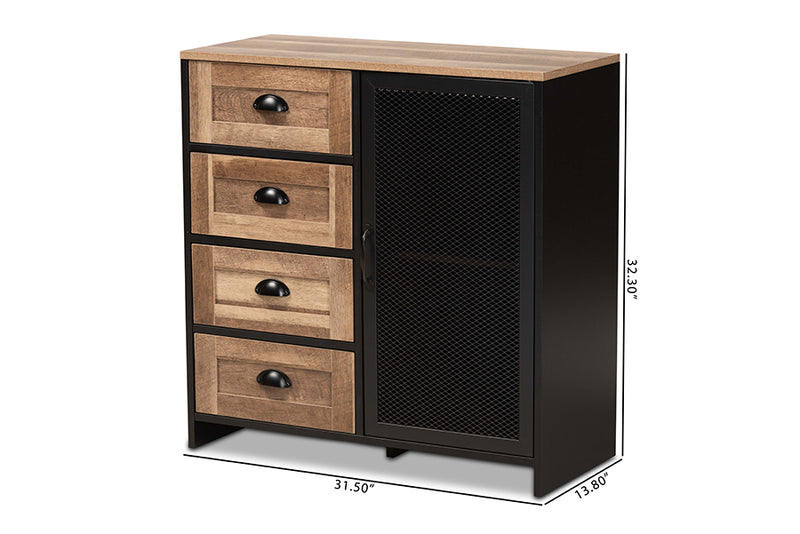 Jeriah Two-Tone Natural Brown and Black Finished Wood and Black Metal Buffet