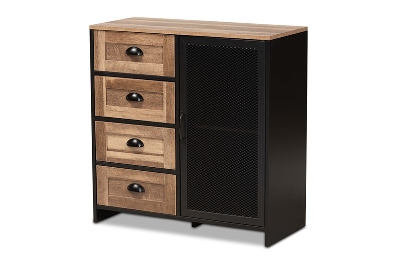 Jeriah Two-Tone Natural Brown and Black Finished Wood and Black Metal Buffet