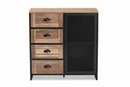 Jeriah Two-Tone Natural Brown and Black and Black Metal Buffet Baxton