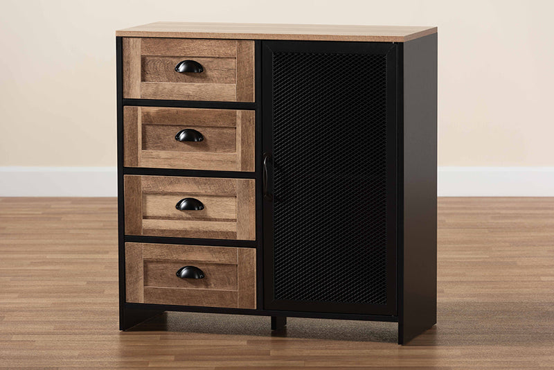 Jeriah Two-Tone Natural Brown and Black Finished Wood and Black Metal Buffet