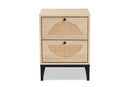Agni Bohemian Light Brown and Black Metal 2-Drawer End Table w/Natural Rattan Baxton