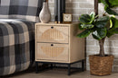Agni Bohemian Light Brown and Black Metal 2-Drawer End Table w/Natural Rattan Baxton