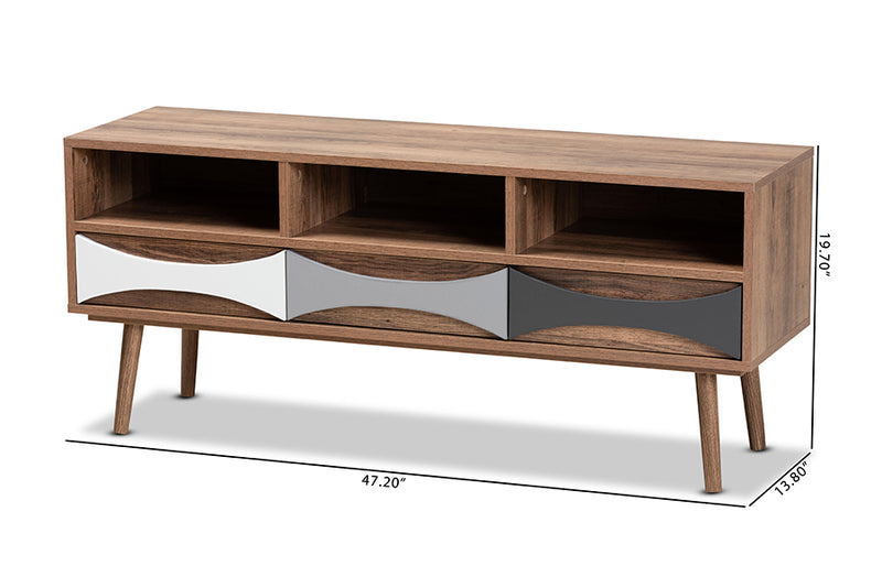 Herrara Modern and Contemporary Natural Brown Finished and Multi-Colored Wood 3-Drawer TV Stand