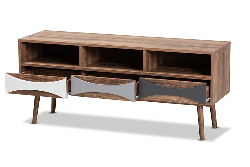 Herrara Modern and Contemporary Natural Brown Finished and Multi-Colored Wood 3-Drawer TV Stand