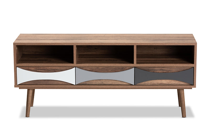 Herrara Modern and Contemporary Natural Brown Finished and Multi-Colored Wood 3-Drawer TV Stand