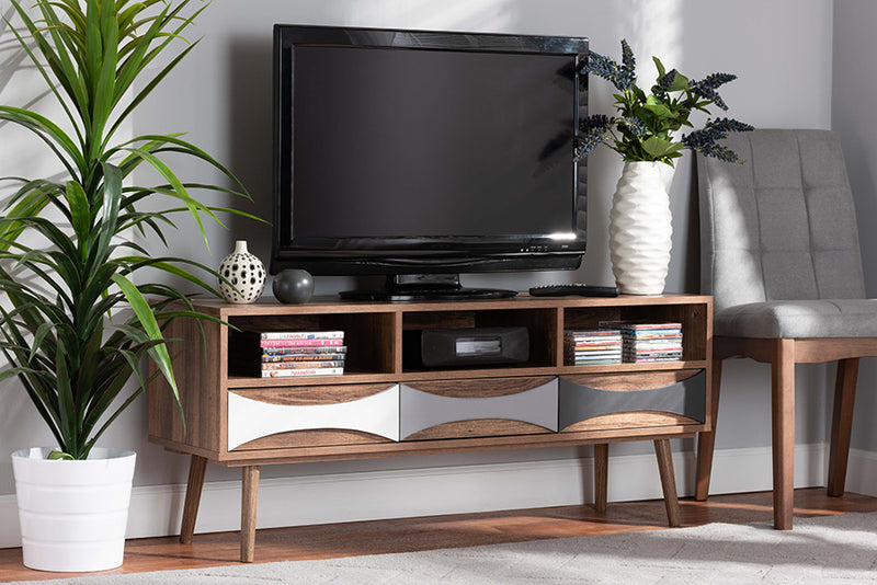 Herrara Modern and Contemporary Natural Brown Finished and Multi-Colored Wood 3-Drawer TV Stand