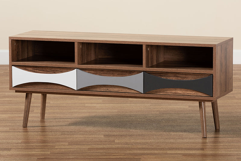 Herrara Modern and Contemporary Natural Brown Finished and Multi-Colored Wood 3-Drawer TV Stand