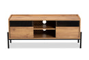 Kalena Industrial Natural Brown and Black Metal 2-Door TV Stand Baxton