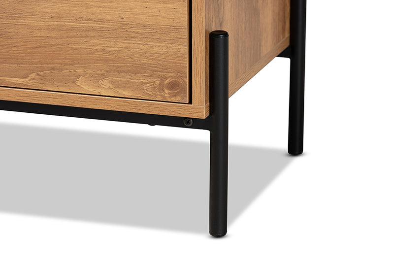 Kalena Modern and Contemporary Industrial Natural Brown Finished Wood and Black Metal 2-Door TV Stand