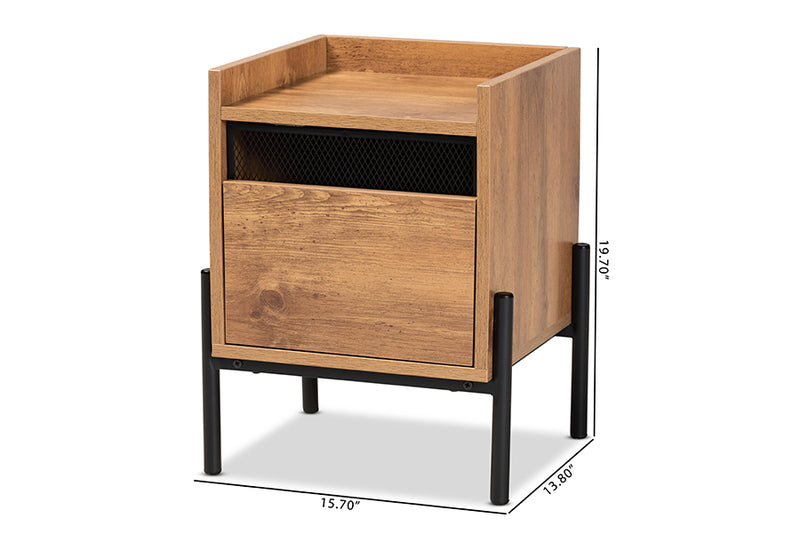 Kalena Modern and Contemporary Industrial Natural Brown Finished Wood and Black Metal End Table