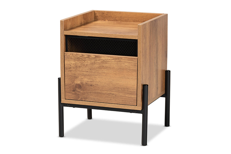 Kalena Modern and Contemporary Industrial Natural Brown Finished Wood and Black Metal End Table