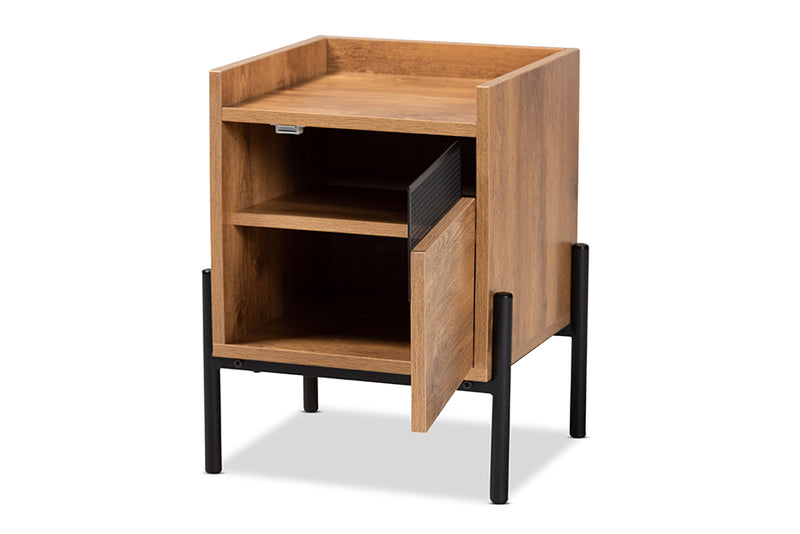 Kalena Modern and Contemporary Industrial Natural Brown Finished Wood and Black Metal End Table