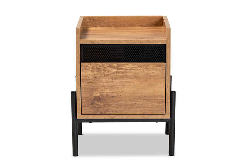 Kalena Modern and Contemporary Industrial Natural Brown Finished Wood and Black Metal End Table