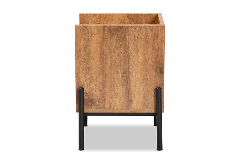 Kalena Modern and Contemporary Industrial Natural Brown Finished Wood and Black Metal End Table