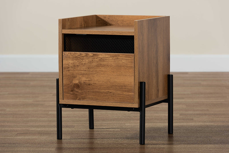 Kalena Modern and Contemporary Industrial Natural Brown Finished Wood and Black Metal End Table