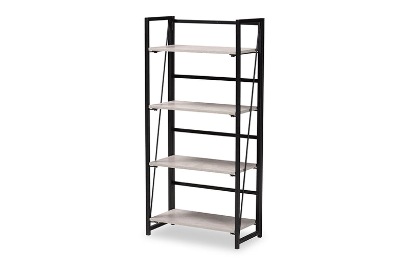 Yareli Modern Industrial Light Gray Finished Wood and Black Metal 4-Tier Display Shelf