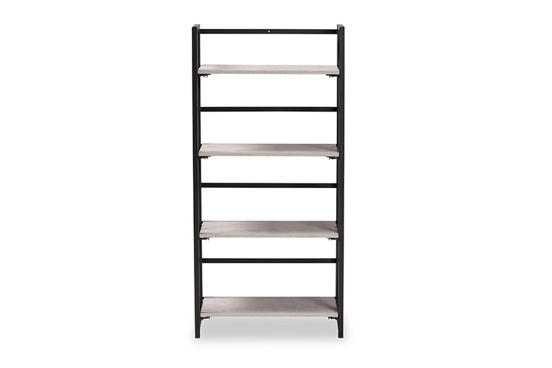 Yareli Modern Industrial Light Gray Finished Wood and Black Metal 4-Tier Display Shelf