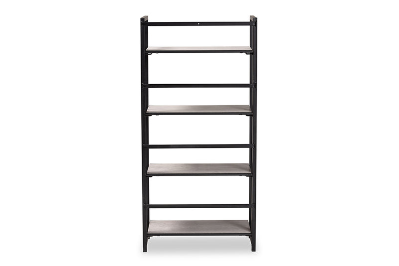 Yareli Modern Industrial Light Gray Finished Wood and Black Metal 4-Tier Display Shelf