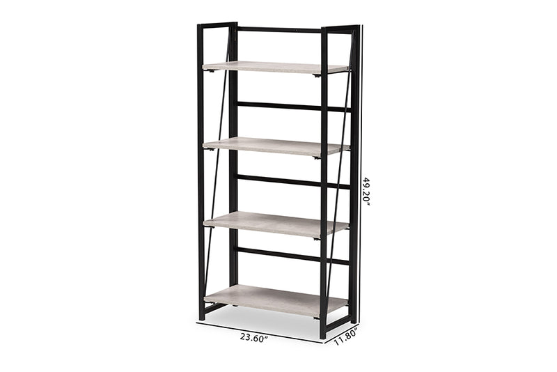 Yareli Modern Industrial Light Gray Finished Wood and Black Metal 4-Tier Display Shelf