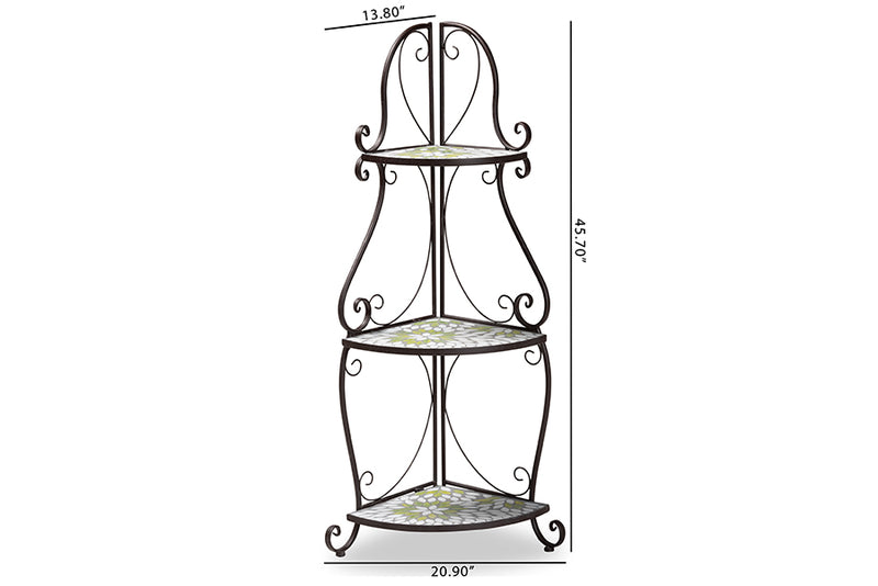 Shamara Modern and Contemporary Multi-Colored Glass and Black Metal 3-Tier Plant Stand