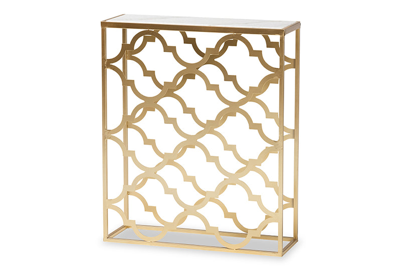 Gowan Modern and Contemporary Gold Finished Metal Console Table w/Marble Tabletop