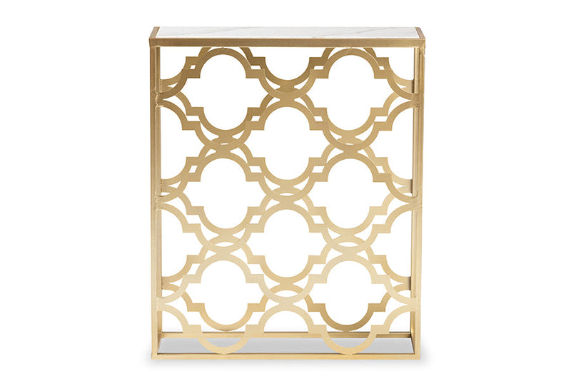 Gowan Gold Finished Metal Console Table w/Marble Tabletop Baxton