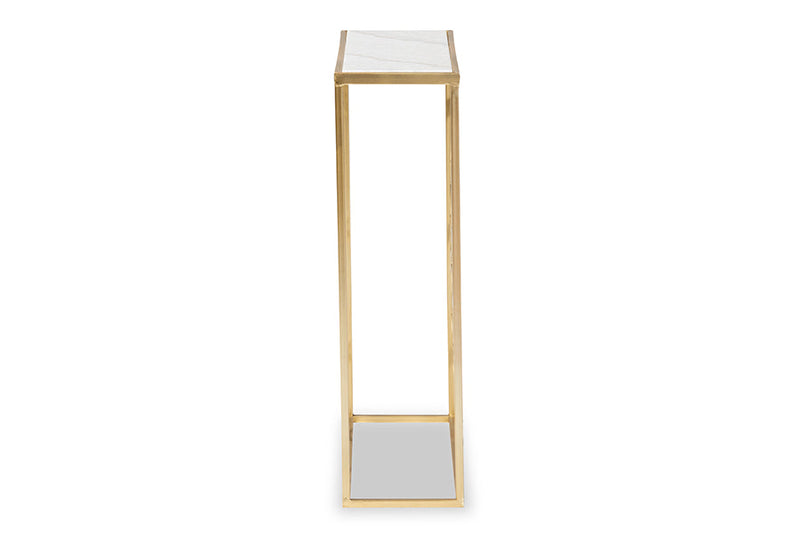 Gowan Gold Finished Metal Console Table w/Marble Tabletop Baxton