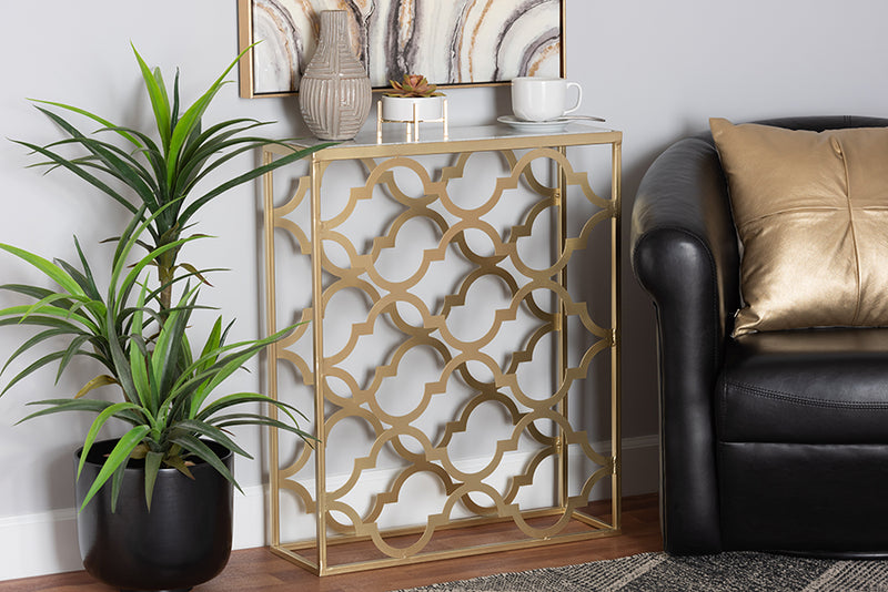 Gowan Modern and Contemporary Gold Finished Metal Console Table w/Marble Tabletop