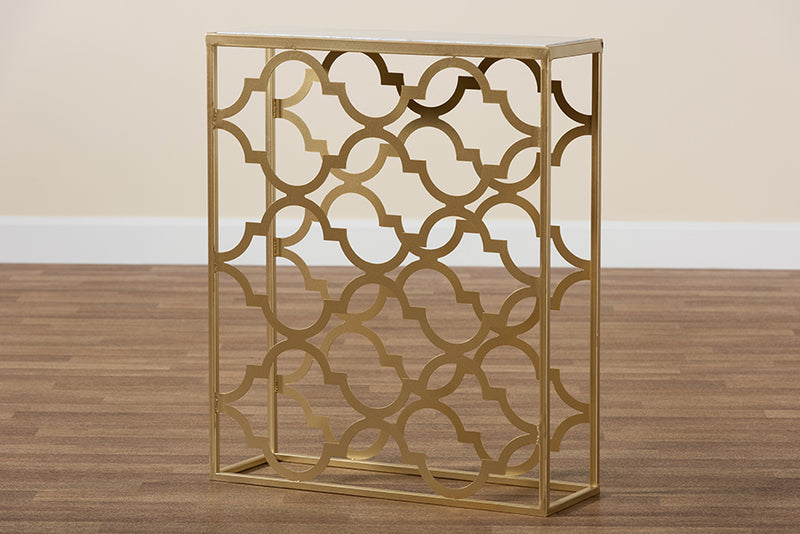 Gowan Modern and Contemporary Gold Finished Metal Console Table w/Marble Tabletop