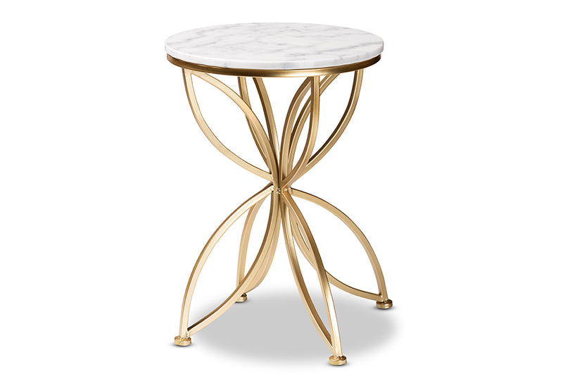 Alan Modern and Contemporary Gold Finished Metal End Table w/Marble Tabletop