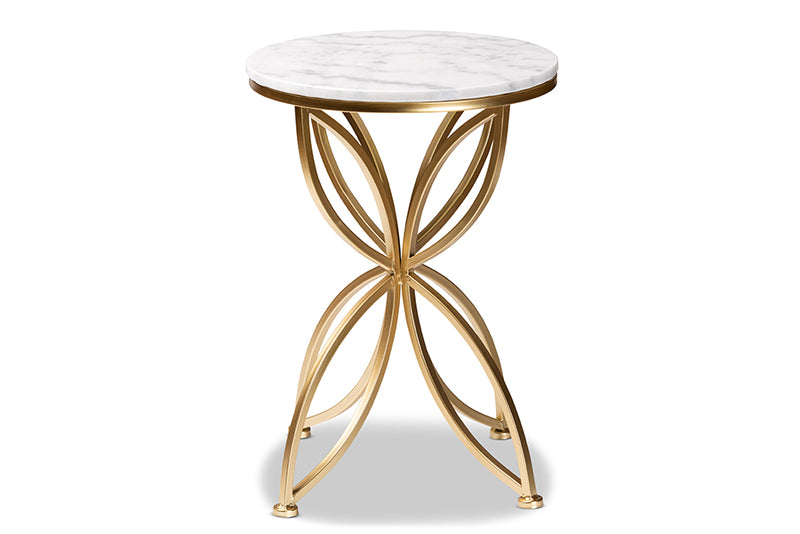 Alan Modern and Contemporary Gold Finished Metal End Table w/Marble Tabletop