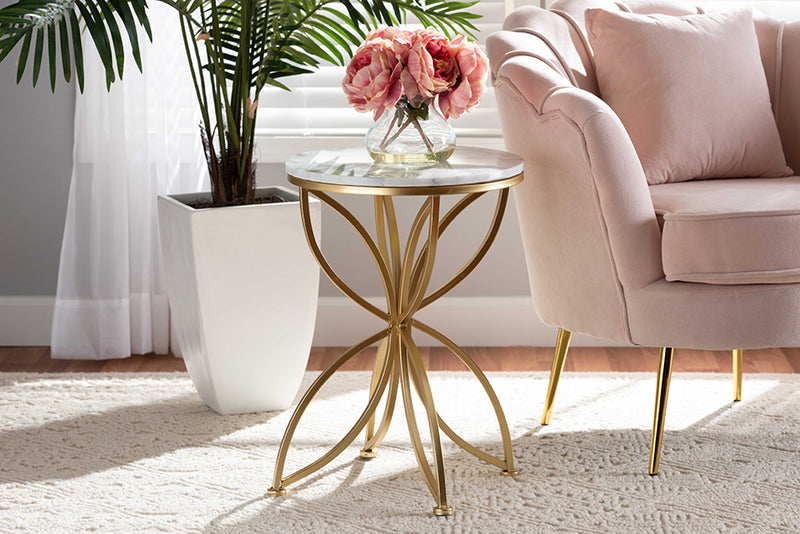 Alan Modern and Contemporary Gold Finished Metal End Table w/Marble Tabletop