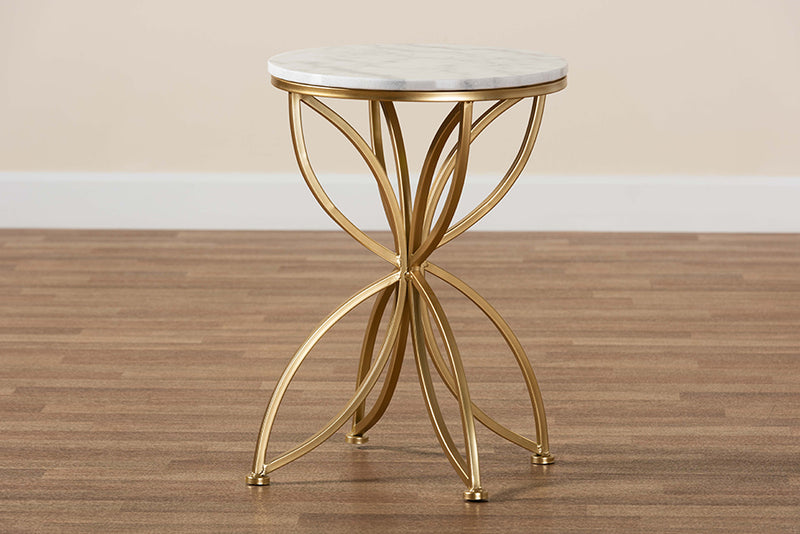 Alan Modern and Contemporary Gold Finished Metal End Table w/Marble Tabletop