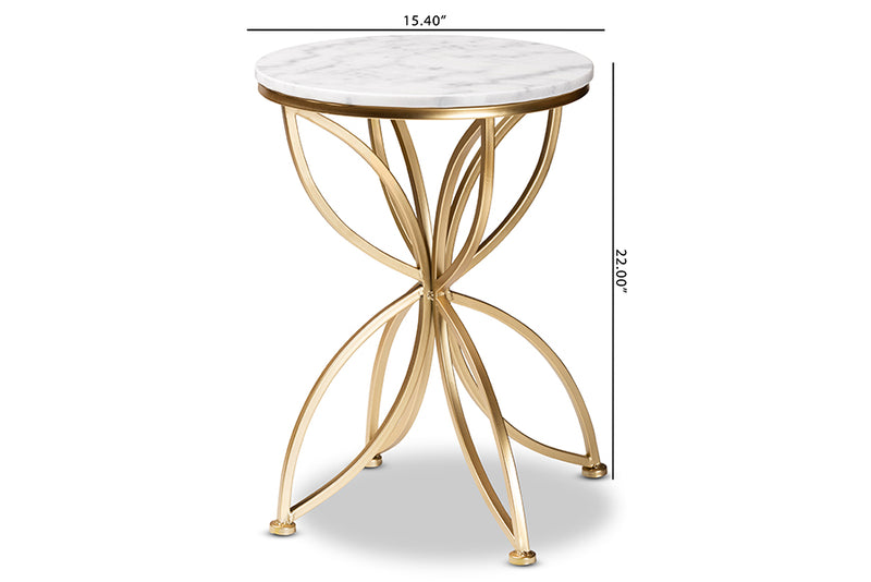 Alan Modern and Contemporary Gold Finished Metal End Table w/Marble Tabletop