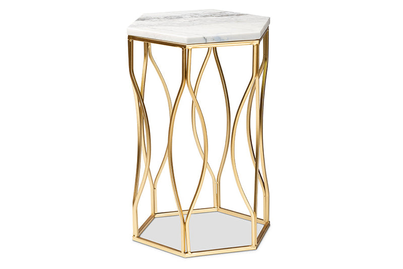 Sussie Gold Metal End Table w/Marble Tabletop Baxton